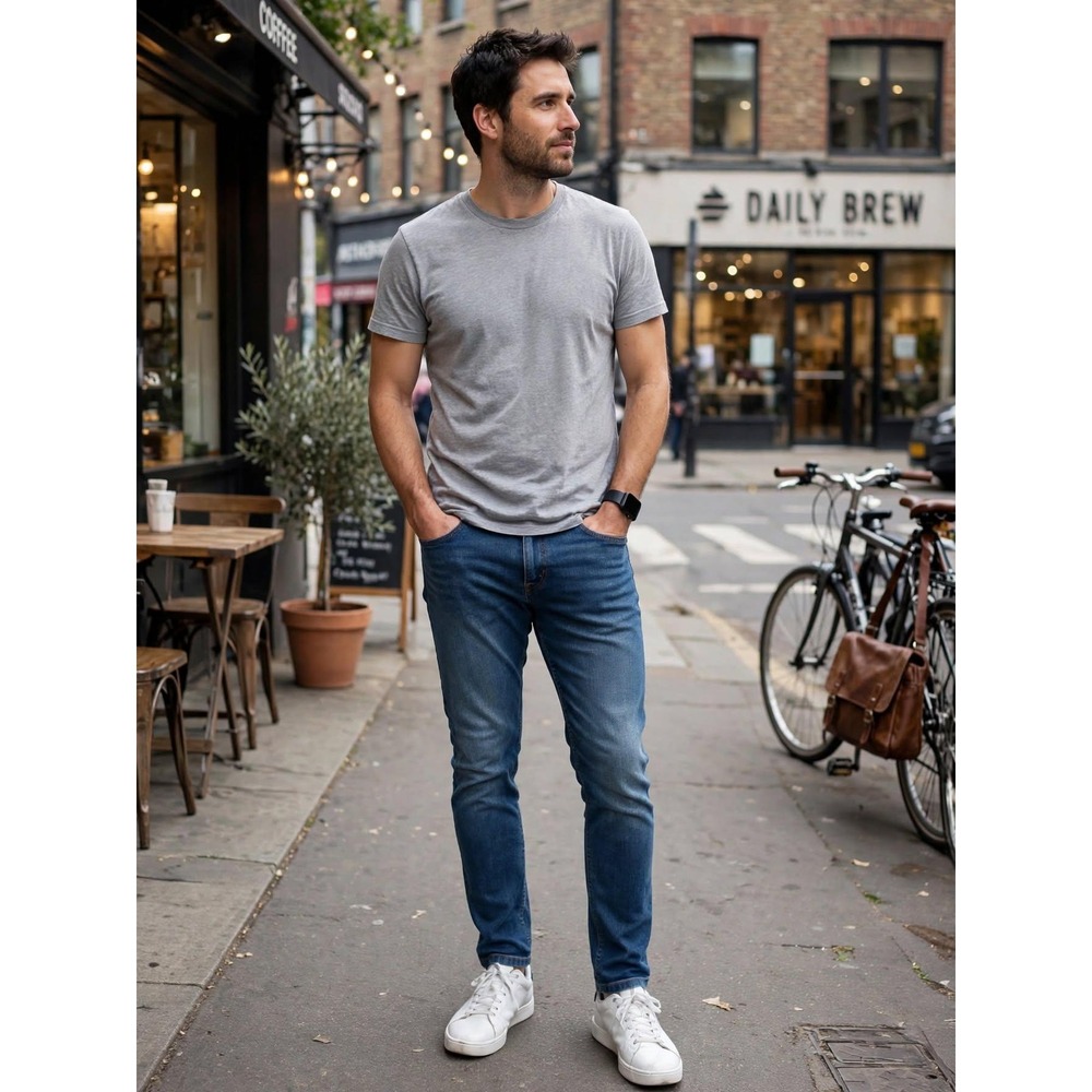 Kirkland Mens 30x32 Straight Cut Skinny Jeans Medium Blue Solid Denim